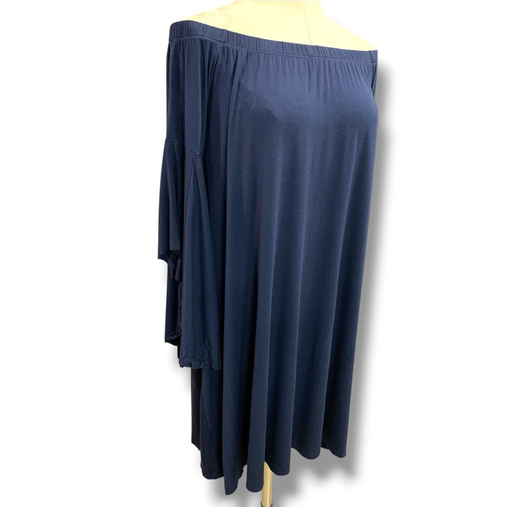 Large Love In Navy Blue Soft Knit Off Shoulder Shift Dress Butterfly Sleeve